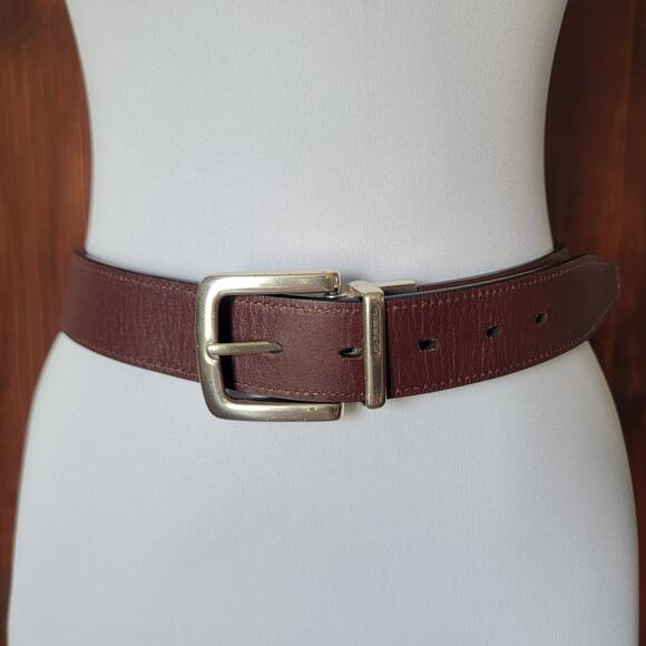 Fossil Reversible Black Brown Leather Belt Silver Buckle Hardware 39" Men Women - Picture 8 of 9